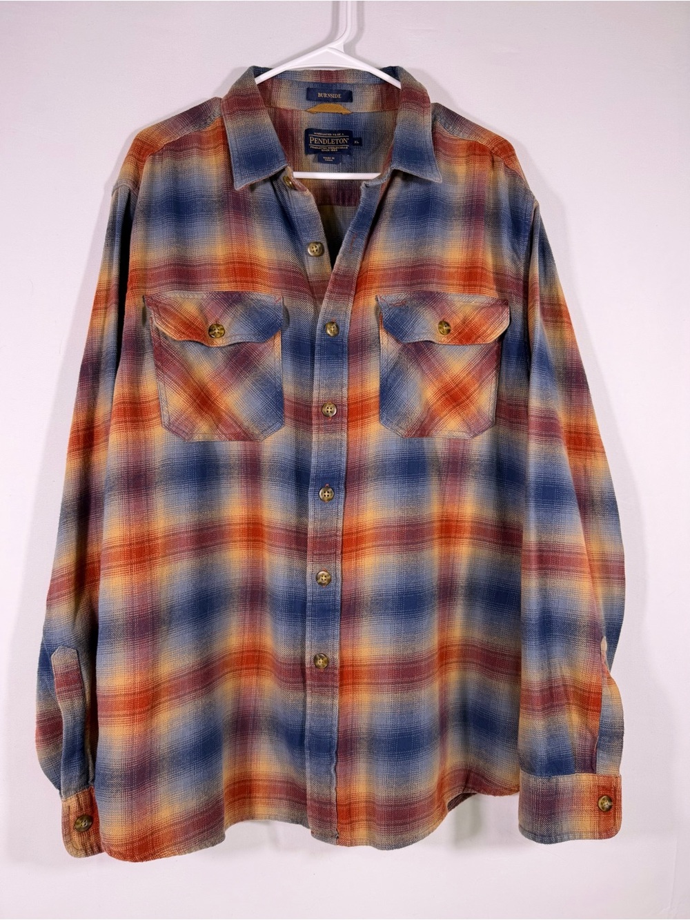 Pendleton Burnside Plaid Cotton Flannel Shirt Blue Rust Western Mens XL